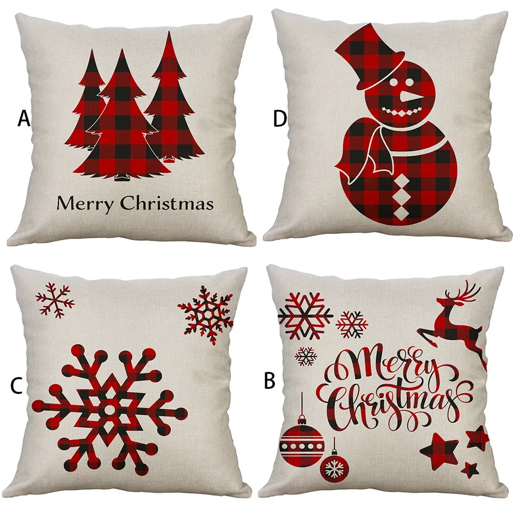 Квадратный льняной чехол для подушки Чехол с рисунком Санты рождественской елки