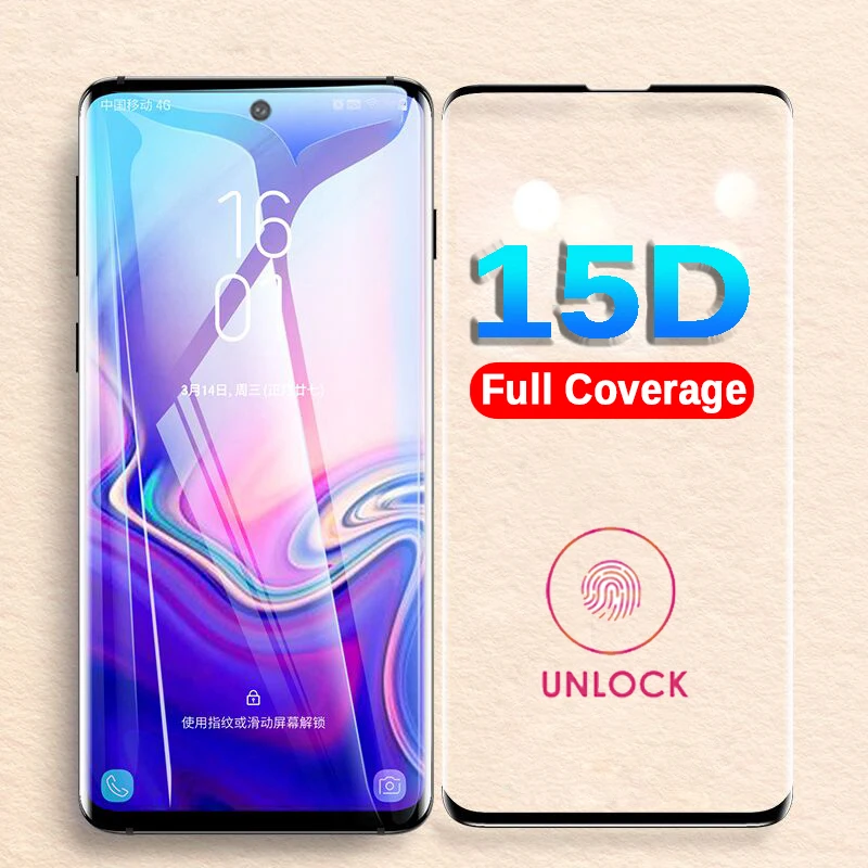 15D разблокировка закаленное стекло для samsung Galaxy Note 10 + Защита экрана Pro S10e S10 Plus 5G