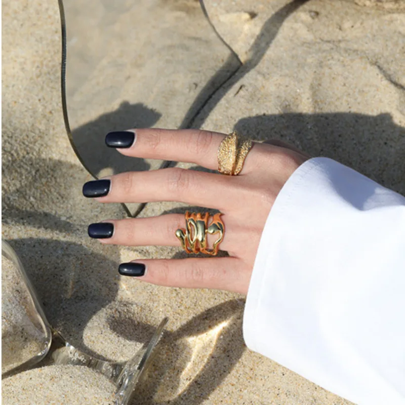 

925 Sterling Silver Rings Gift For Women Irregular Trendy Minimalist Pnuk Adjustable Ring Bague Fantaisie Femme Fine Jewellery