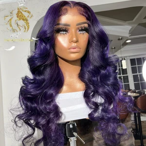 180% Purple Lace Front Human Hair Colored Purple Preplucked 13x4Lace Frontal Wigs For Women Brazilia in Pakistan