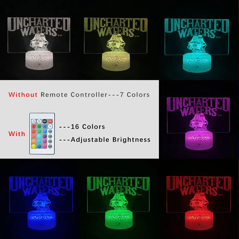 

Game Uncharted Waters 3D Picture Lamp Crack with Remote Bedroom Bedside Lamp Room Decoration Teenager Anime Fans Around Gift