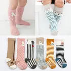 Детские Нескользящие носки до колена носки для новорожденных девочек и мальчиков длинные хлопковые носки для младенца с изображением лисы, кошки, животных