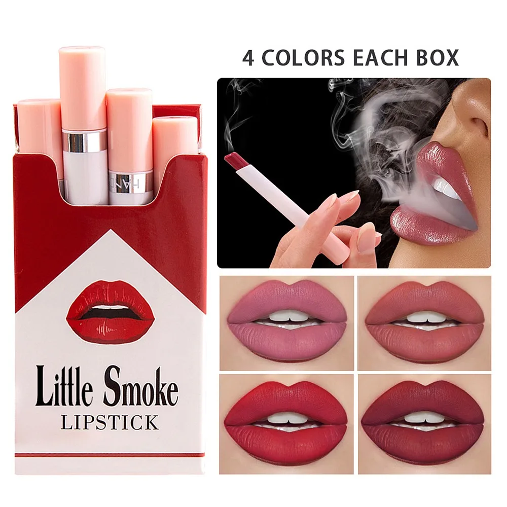 

4PCS / Bag Lipstick Small Fragrance Smoke Surface Lasting Waterproof Non-stick Cup Lip Glaze Non-fading Lipstick Matte Lip Gloss