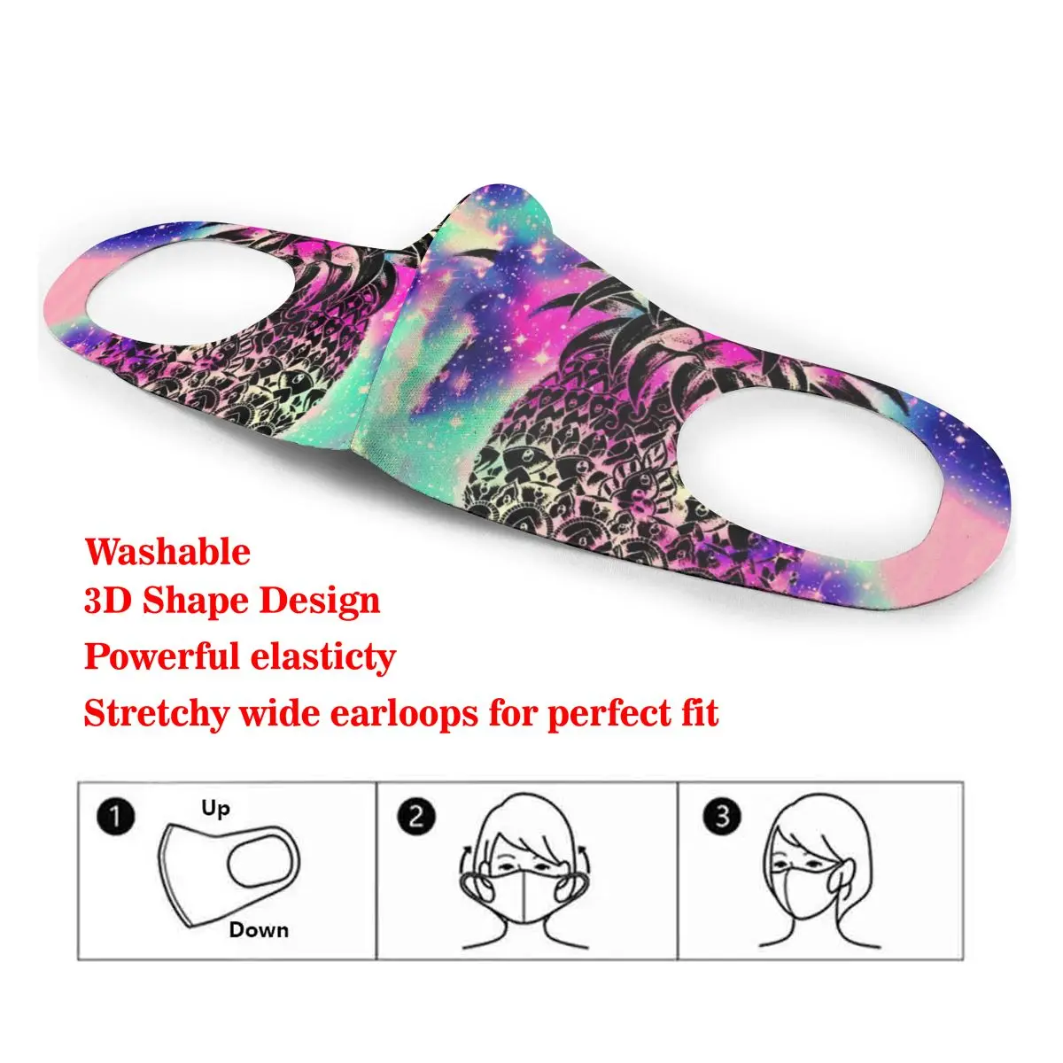 

Washable Earloop Mask 3D Galaxy Pineapple Girly Cycling Anti Dust Mouth Face Care Respirator for Summer