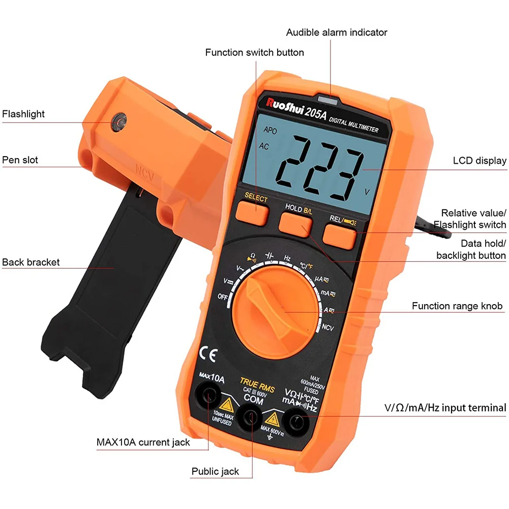 Ruoshui Цифровой мультиметр Mini True RMS 6000 отсчетов авто-диапазон Ампер Вольт Ом метр