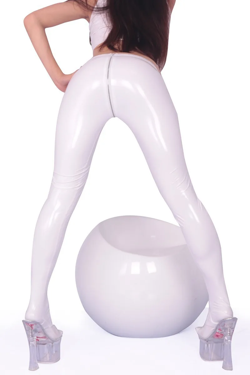 Блестящие сексуальные узкие брюки из искусственной кожи с застежкой-молнией