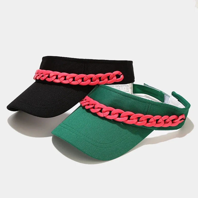

Nordic Style Acrylic Chain Empty Top Hat Women's Outdoor Sun Protection Sunshade Travel In Spring Summer Sun Fashion Cap