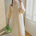 Женская ночная рубашка в Королевском Стиле, винтажная кружевная ночная рубашка кремового цвета с длинным рукавом для девочек, ночная рубашка