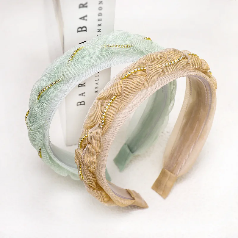 

Headband Hairband For Women Girl Organza Lace Rhinestone Twist Braid Fresh Sweet Korean Fashion Hair Accessories Wholesale