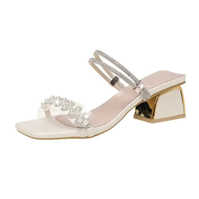 

Low Slippers Casual Shoes Transparent Heel Slides Jelly Flip Flops Slipers Women Med String Bead Luxury Glitter 2021 Summer Rome