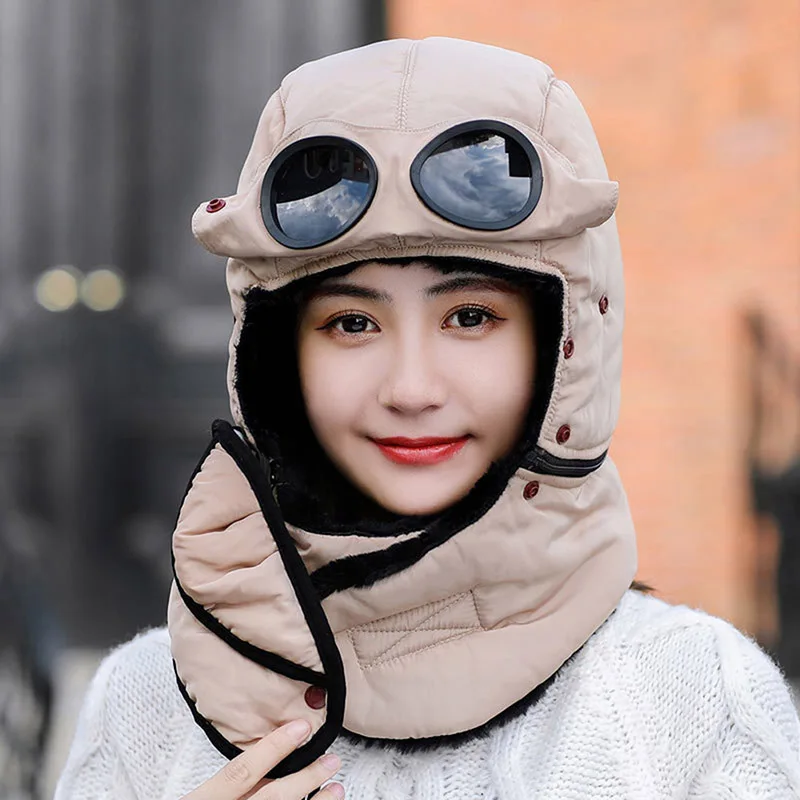 Новинка 2019 зимние шапки-бомберы унисекс лыжная маска очки шарф ветрозащитные