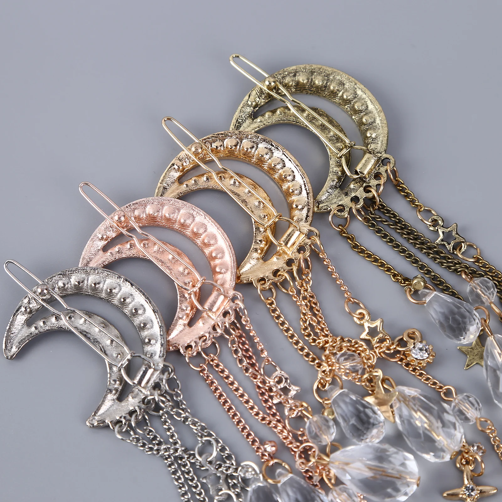 Заколки Стразы с кристаллами и Луной 4 шт. шпильки для волос подвесками