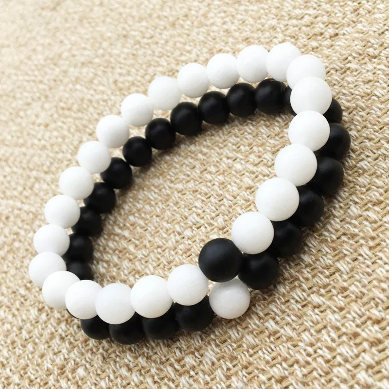 2019 Classic 2Pcs Black White Natural Pumice Stone Beaded Bracelet Men's Women's Bracelets Friends Couples Jewelry Gifts | Украшения