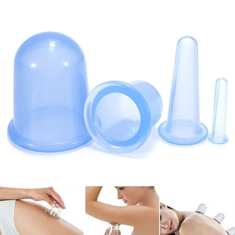 4pcs/set Silicone Anti Cellulite Cup Vacuum Massage suction Cups Body Pain Relief Roller Manual Suction Cups Cupping Therapy Kit