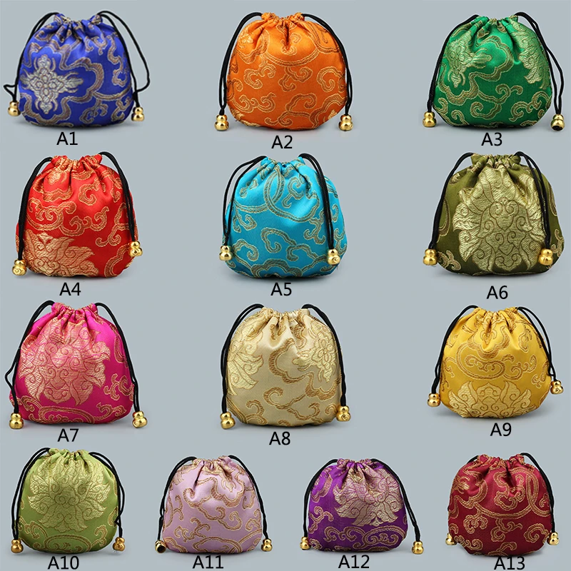 

5pcs Mini Reusable Brocade bag Handmade Fabric Drawstring Gift Storage Bag Damask Jewelry Bagsportable accessories