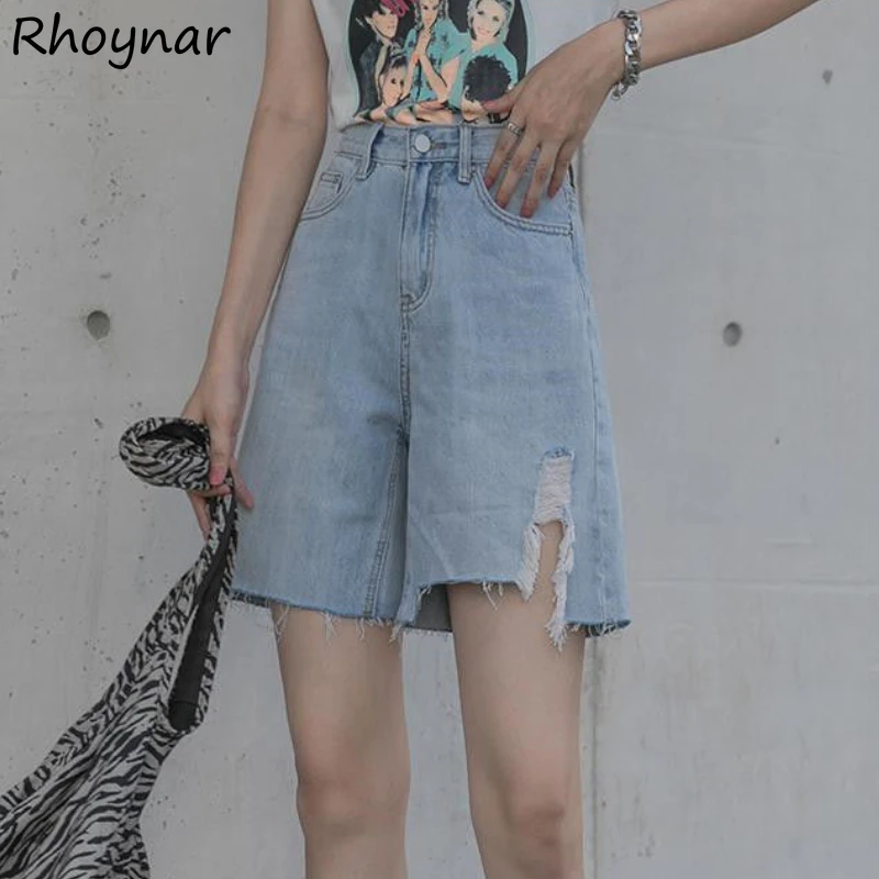 

Шорты женские с дырками, однотонная уличная одежда, универсальные базовые трендовые студенческие нейтральные повседневные Простые Женски...