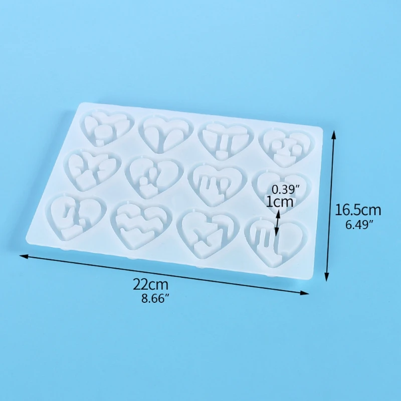 

12 Constellation Pendants Crystal Epoxy Resin Mold Love Heart Earrings Keychain Silicone Mould DIY Crafts Jewelry Casting Tools
