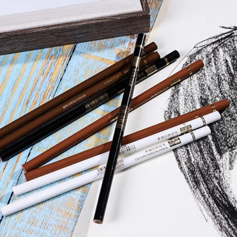 

NYONI Color Charcoal Pen White Black Brown Coffee Charcoal Pen Set Sketch Charcoal Pen Art Supplies