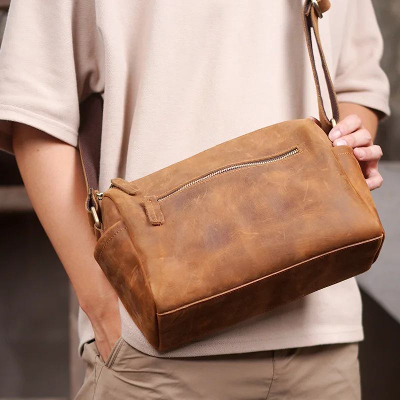 

2021 vintage crazy horse leather inclined shoulder bag cross of leather shoulder baotou layer cowhide bag products men's bags