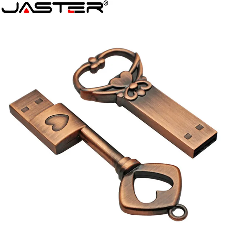 

JASTER Fashion hot selling creative metal Copper key USB flash drive USB 2.0 4GB 8GB 16GB 32GB External Storage memory stick