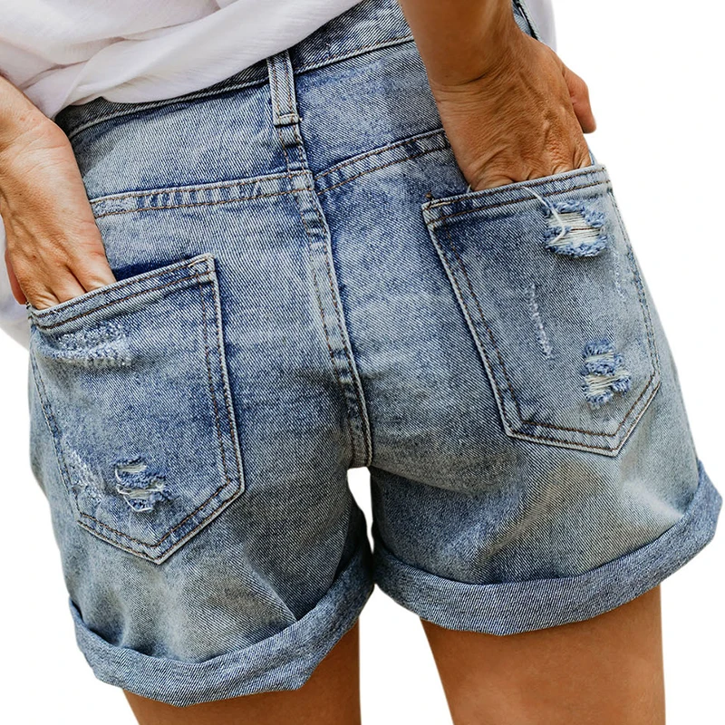

Summer Vintage Faded and Distressed Jean Shorts with Pockets 2021 Plus Size Woman Casual Hole Hot Short Denim S-XXL