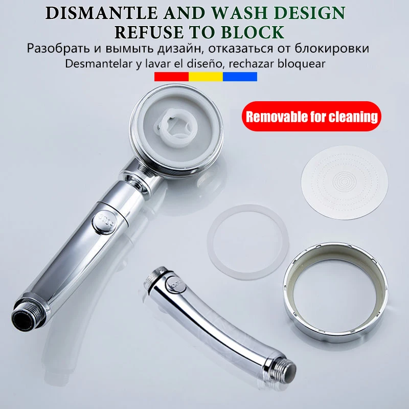 

360 Rotation Bathroom Pressurized Shower Head Rainfall Saving Water Shower Head Button Switch Spraye Faucet Handheld Nozzle