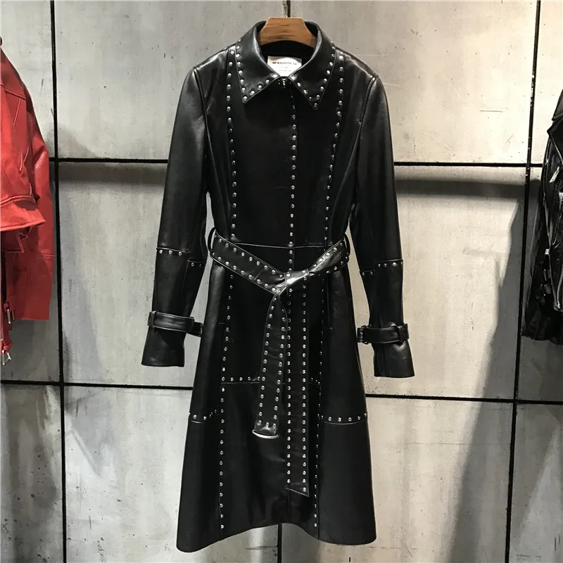 Натуральная плащ-Тренч женские натуральном овечьем меху кожаные пальто длинное