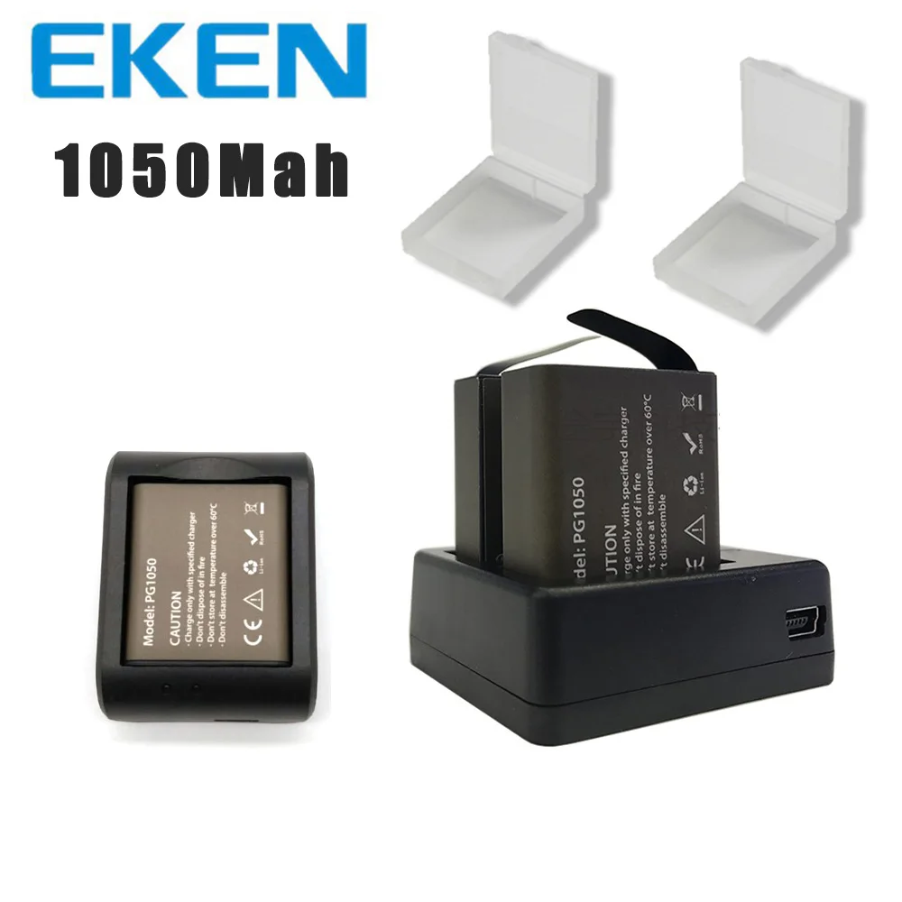 Аккумулятор EKEN 2 шт./компл. 3 7 в PG 1050 мАч для экшн камеры SJCAM h9r h8r h6s h5s H3r C30 F68 SJ4000 с