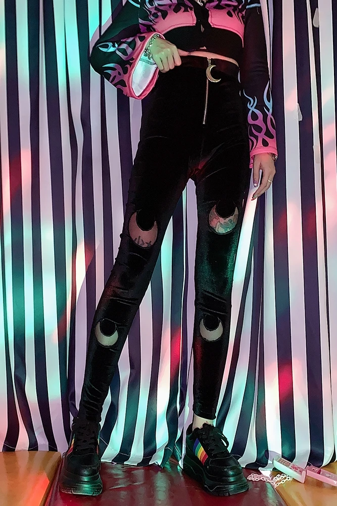 Vintage earth cool hip hop perspective moon velvet tight nine point pant trousers trouser | Женская одежда