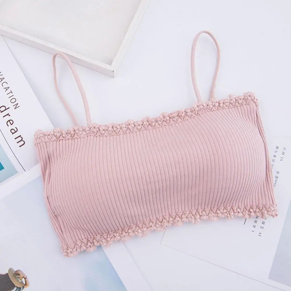 Women Bralette Crop Top Back Closure Bra Chest Pad Underwear Girls Strapless Tube Top - Color: Pink