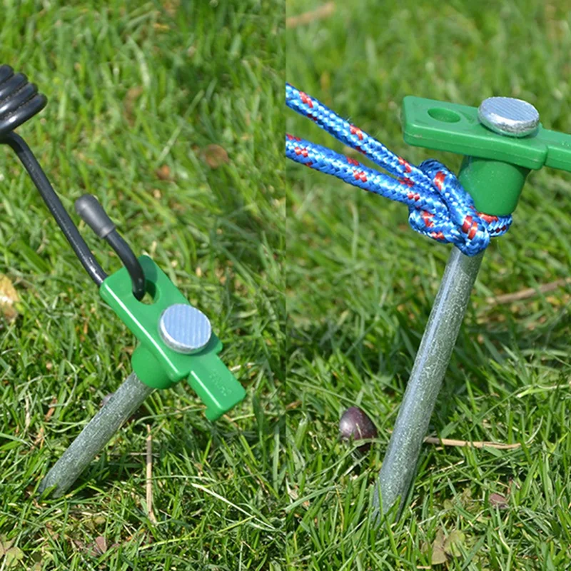 

4pcs Outdoor Camping Tent Nails 25cm Non-Rust Camping Family Tent Rope Holder Stakes Nails with Green Stopper