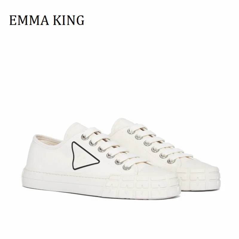 

2021 Spring Women Cotton Canvas Sneakers Women Causual Thick Soled Lace Up Vulcanized Shoes Luxury Designer Women Flats Sneakes
