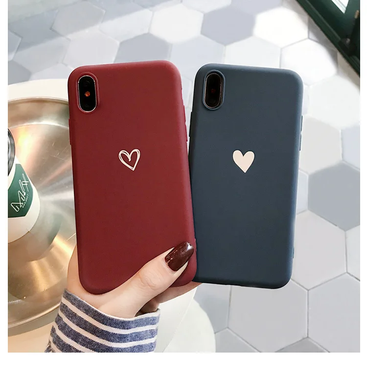 Роскошный винно-красный чехол для телефона с сердечком iPhone X XS Max XR милый пары