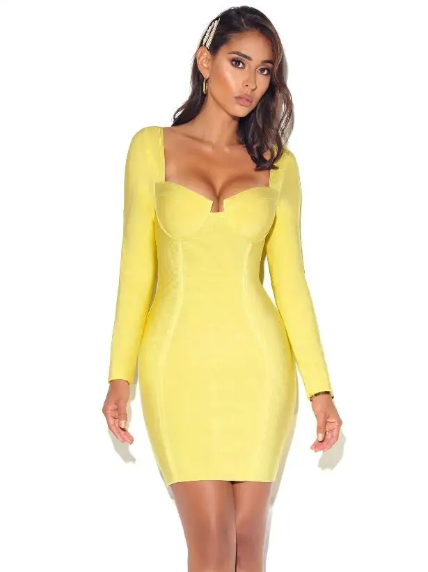 Новейшее зимнее модное сексуальное желтое женское Бандажное платье с длинным