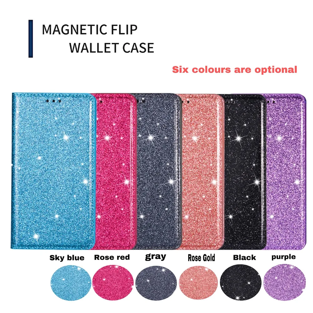 

Glitter Flip Leather Case for Galaxy Note 20 10 S20 Ultra S10 Lite S10e S8 S9 Plus S7 Edge Slim Card Slot Magnetic Stand Cover