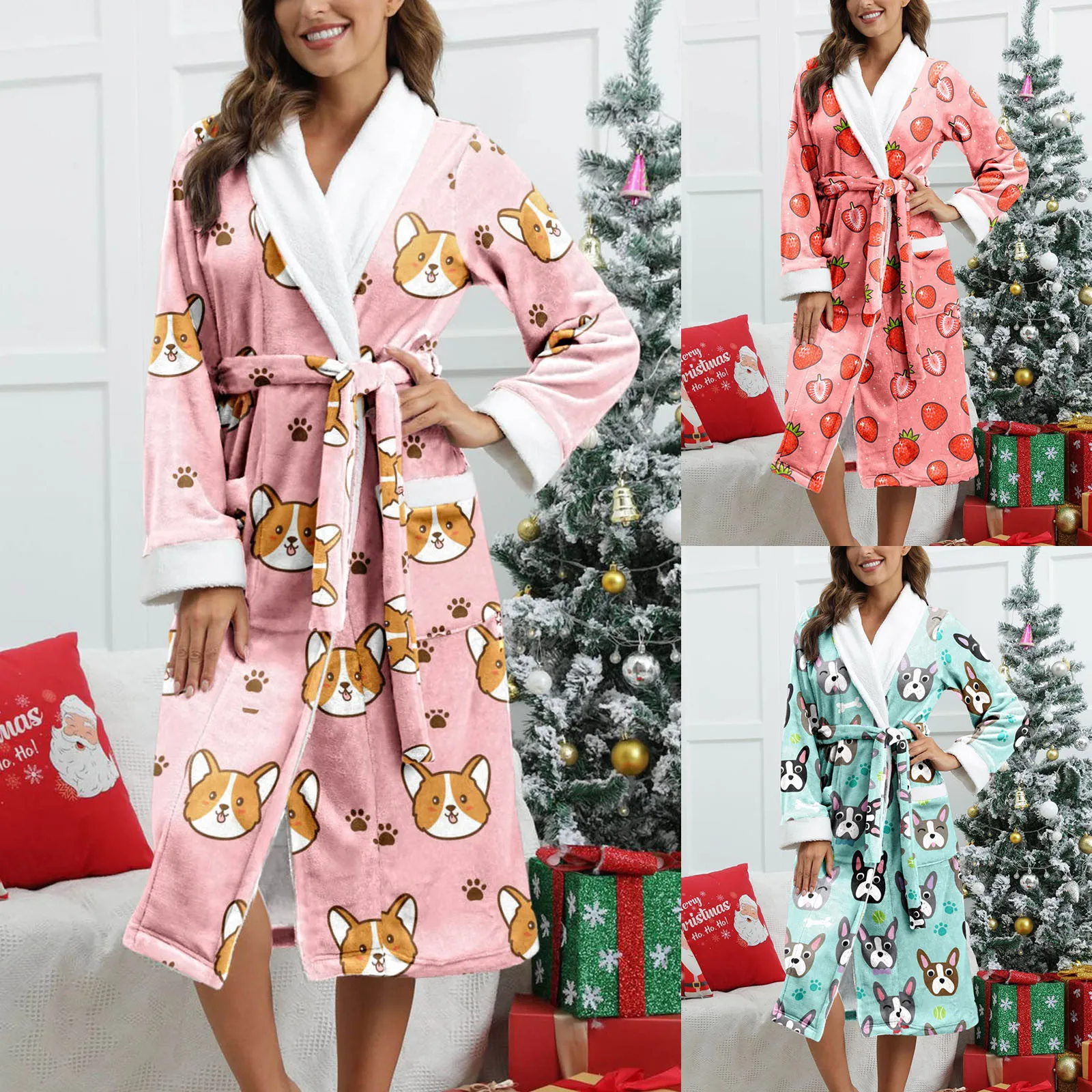

Women's Winter Thick Warm Female Coral Fleece Kimono Robe Nightgown Bath Gown Sleepwear Cartoon Print Large Robes #T2G