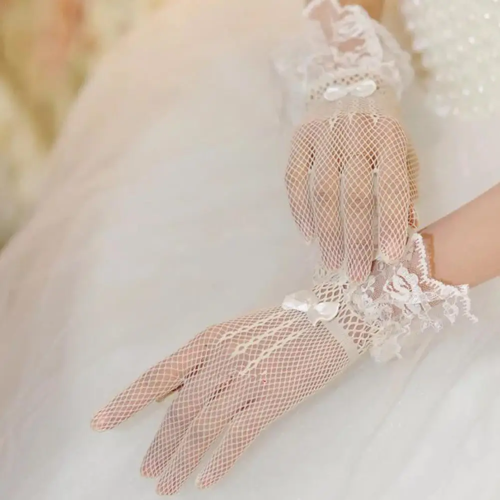 

Women Lady Mesh Bride Fishnet Gloves Sexy Lace Bowknot Sunscreen Uv-proof Party Gloves Women Evening Wrist Summer Driving U8T1