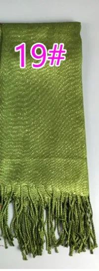 19 Shimmer женский шарф изысканный люрекс блеск мусульманский хиджаб кисточкой хлопок обычная шаль исламский металлический головной платок 170x65 см - Цвет: 19