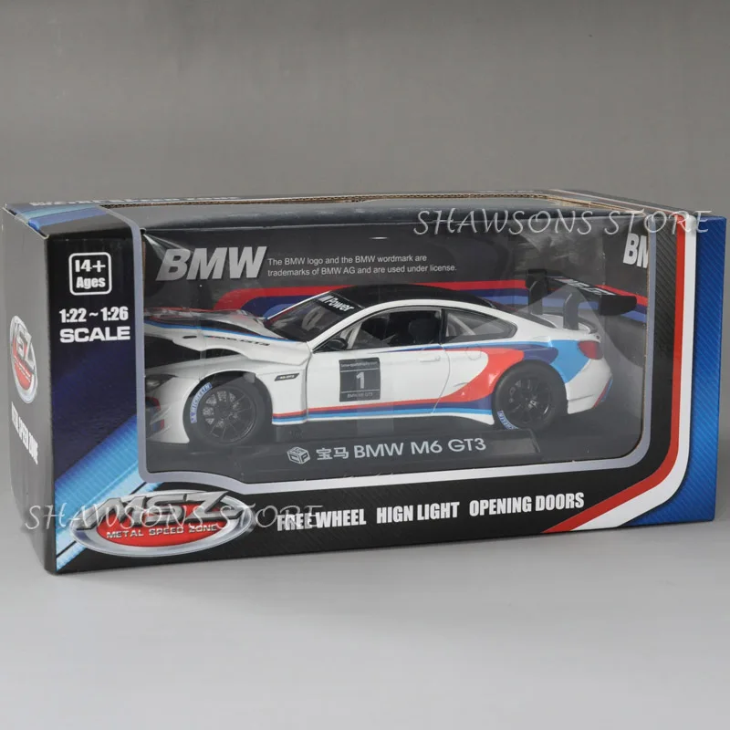 White In Box 1:24,, высокий светильник, спортивный гоночный автомобиль, модель игрушки, литой под давлением, металлический сплав, M6 GT3, миниатюрная копия - Цвет: White In Box