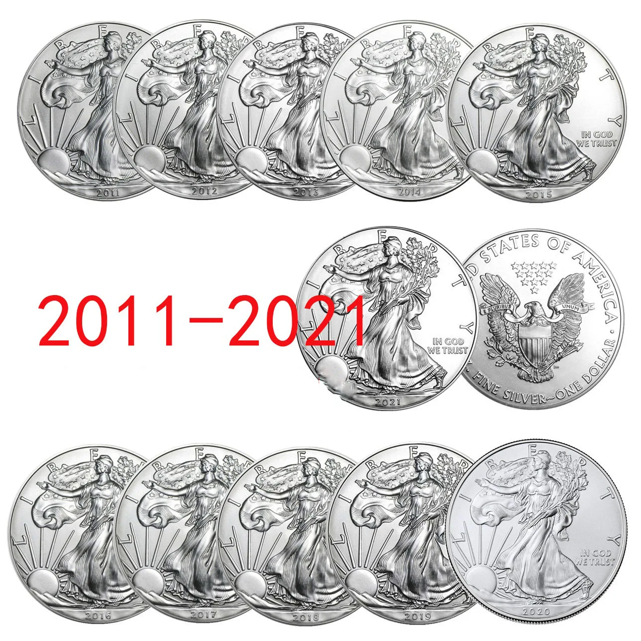 Объединенная статуя искусственной монеты 2011 ~ 2021 монета Серебряная США и