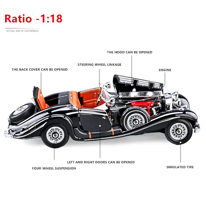 Maisto 1:18 1936 Mercedes 500k автомобильный брелок для автомобильных ключей имитационная