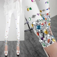 2020 spring and autumn thin cool womens pants seam colorful crystals slim all match white pencil pants wear leggings pants