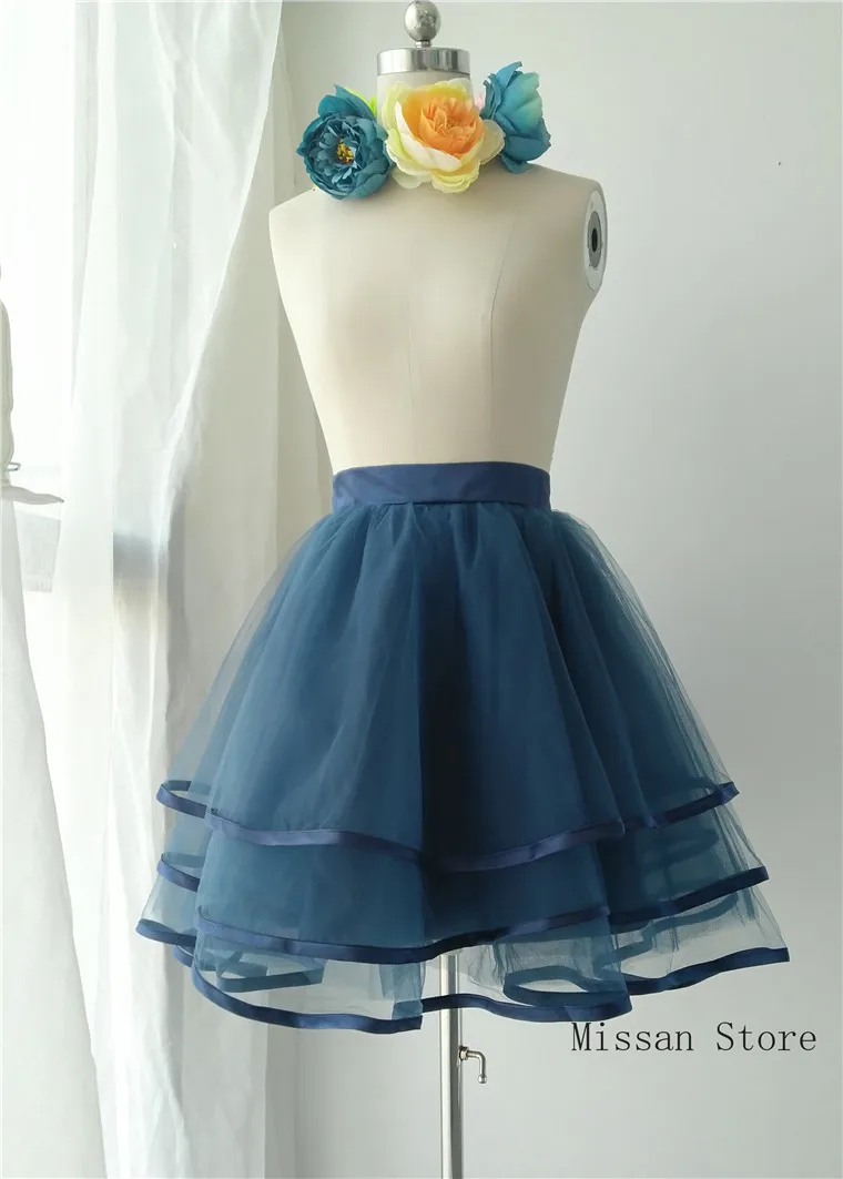 Темно-синяя Короткая Свадебная юбка свадебная для свадебной вечеринки пышное