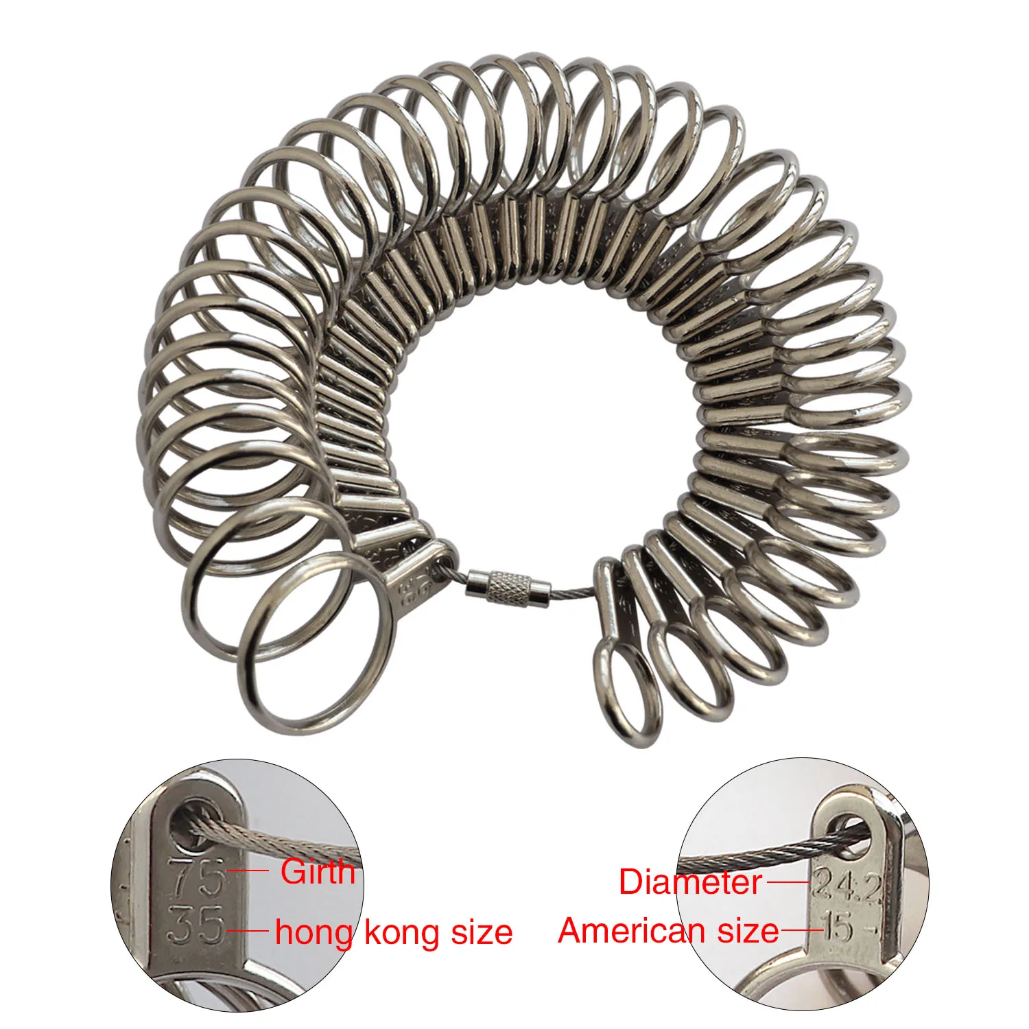 Измерительный инструмент для размера кольца HK/US/JP/KOR/UK четырехстороннее