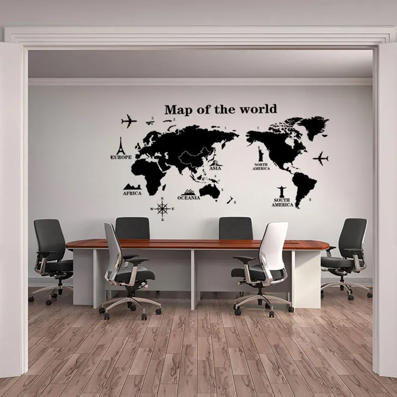 Map of The World Wall Stickers DIY Vinyl Decals for Kids Room Maps Wallpapers Home Decor Black Decoration | Дом и сад