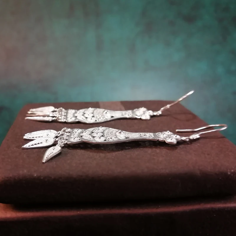 Серьги из стерлингового серебра 999 пробы, женские серьги с кисточками, винтажная ваза в богемном стиле, этнические ювелирные изделия ручной работы в стиле бохо