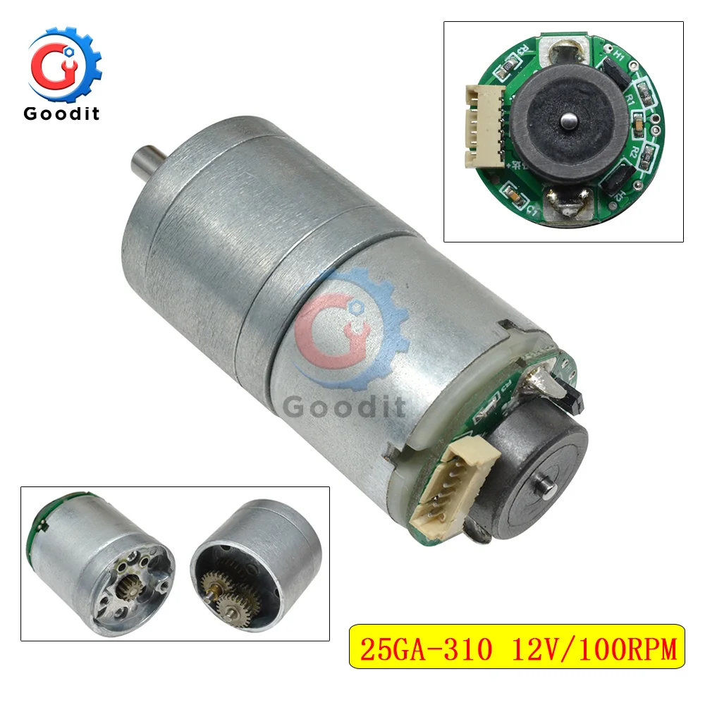 DC 12V 25GA-310 кодировщик Шестерни Мотор редукторы скорости игрушки моторные с металлической Шестерни коробка колеса автомобиля мини DC из Металла Мотор 100 об/мин