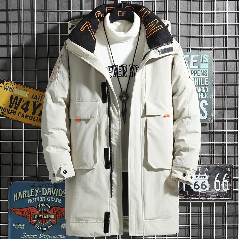 2021 New men's padded long casual white duckrdown down jacket hooded brand high quality coat winter snow letters fashion