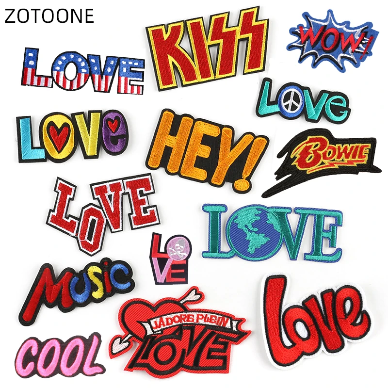 Нашивки с надписью «LOVE» ZOTOONE, наклейки, термоклейкая аппликация, аппликация с вышивкой, ткань, нашивки вау