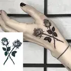 Водостойкая временная татуировка, наклейка для макияжа, татуировки на палец с пламенем, смайлик, Черный квадрат, роза, цветок, искусство, флэш-татуировки